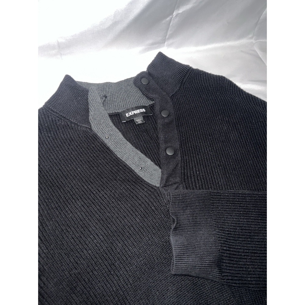Express Black Ribbed Long Sleeve Collared 1/4 Snap Pullover Mens Sweater XXL